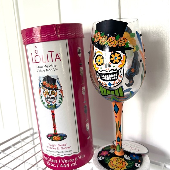 Lolita Sugar Skulls Wine Glass - Picture 4 of 4